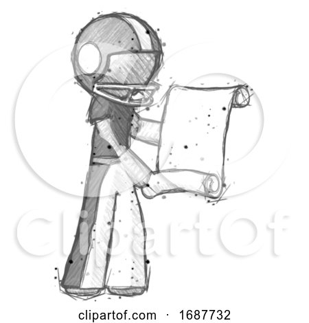 Sketch Football Player Man Holding Blueprints or Scroll by Leo Blanchette