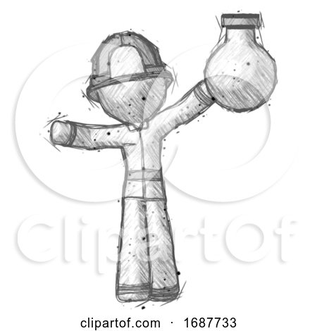 Sketch Firefighter Fireman Man Holding Large Round Flask or Beaker by Leo Blanchette