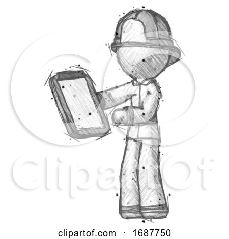 Sketch Firefighter Fireman Man Reviewing Stuff on Clipboard by Leo Blanchette