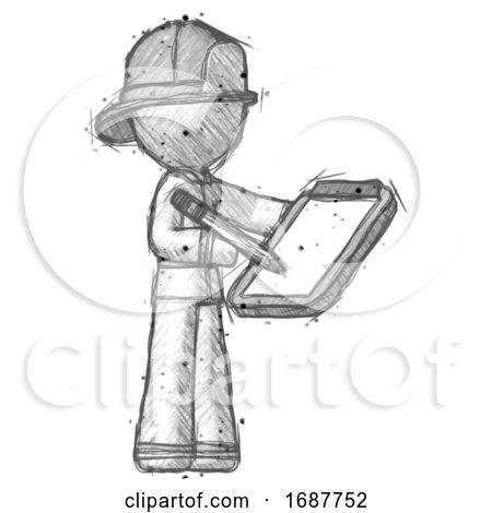 Sketch Firefighter Fireman Man Using Clipboard and Pencil by Leo Blanchette