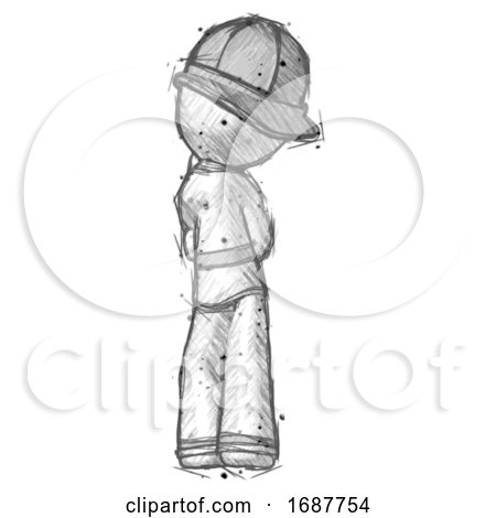 Sketch Firefighter Fireman Man Thinking, Wondering, or Pondering Rear View by Leo Blanchette