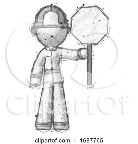 Sketch Firefighter Fireman Man Holding Stop Sign by Leo Blanchette