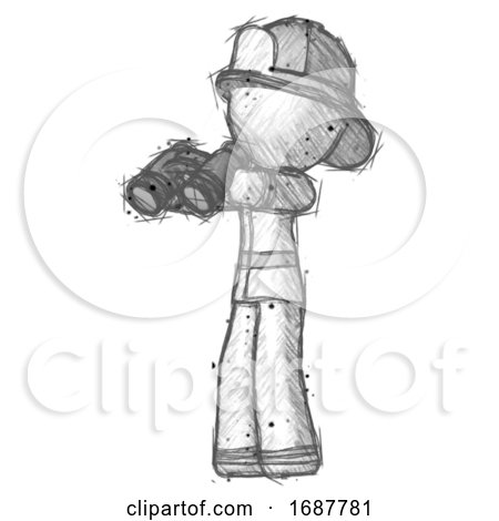 Sketch Firefighter Fireman Man Holding Binoculars Ready to Look Left by Leo Blanchette
