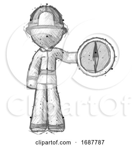 Sketch Firefighter Fireman Man Holding a Large Compass by Leo Blanchette