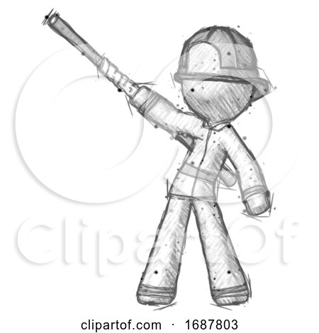 Sketch Firefighter Fireman Man Bo Staff Pointing up Pose by Leo Blanchette