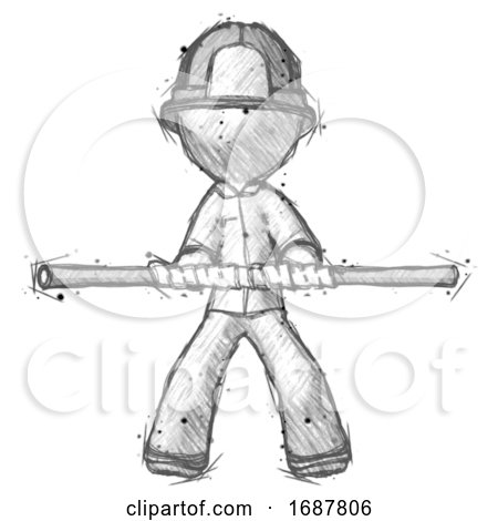 Sketch Firefighter Fireman Man Bo Staff Kung Fu Defense Pose by Leo Blanchette