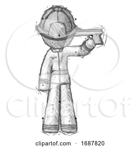 Sketch Firefighter Fireman Man Suicide Gun Pose by Leo Blanchette