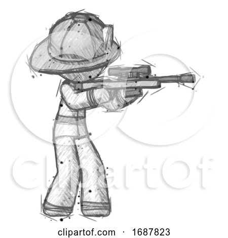 Sketch Firefighter Fireman Man Shooting Sniper Rifle by Leo Blanchette