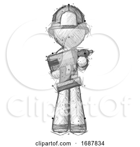 Sketch Firefighter Fireman Man Holding Large Drill by Leo Blanchette
