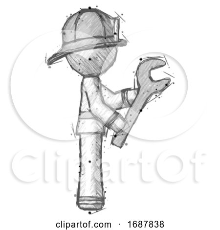 Sketch Firefighter Fireman Man Using Wrench Adjusting Something to Right by Leo Blanchette