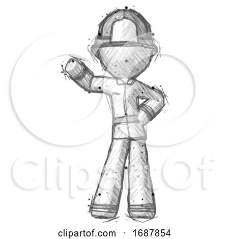 Sketch Firefighter Fireman Man Waving Right Arm with Hand on Hip by Leo Blanchette