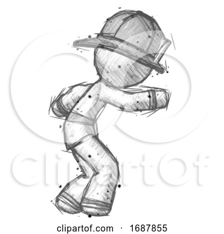 Sketch Firefighter Fireman Man Sneaking While Reaching for Something by Leo Blanchette