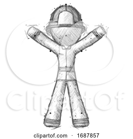 Sketch Firefighter Fireman Man Surprise Pose, Arms and Legs out by Leo Blanchette