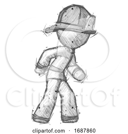 Sketch Firefighter Fireman Man Suspense Action Pose Facing Right by Leo Blanchette