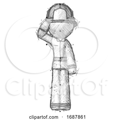 Sketch Firefighter Fireman Man Soldier Salute Pose by Leo Blanchette