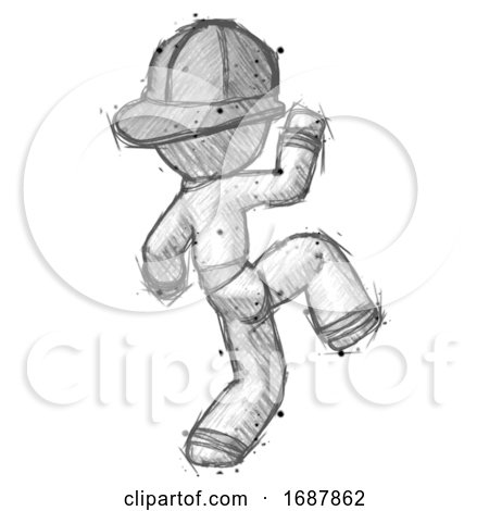 Sketch Firefighter Fireman Man Kick Pose Start by Leo Blanchette