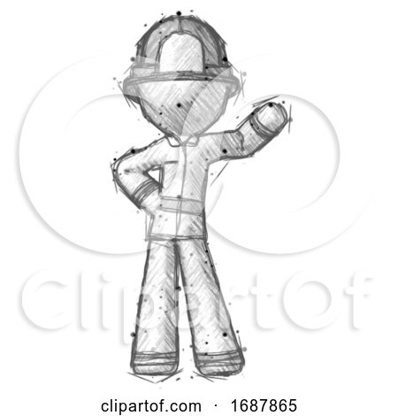Sketch Firefighter Fireman Man Waving Left Arm with Hand on Hip by Leo Blanchette