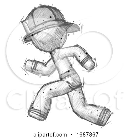 Sketch Firefighter Fireman Man Running Fast Left by Leo Blanchette