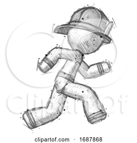 Sketch Firefighter Fireman Man Running Fast Right by Leo Blanchette