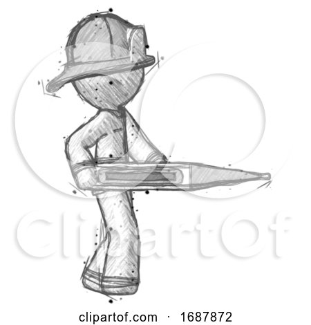 Sketch Firefighter Fireman Man Walking with Large Thermometer by Leo Blanchette