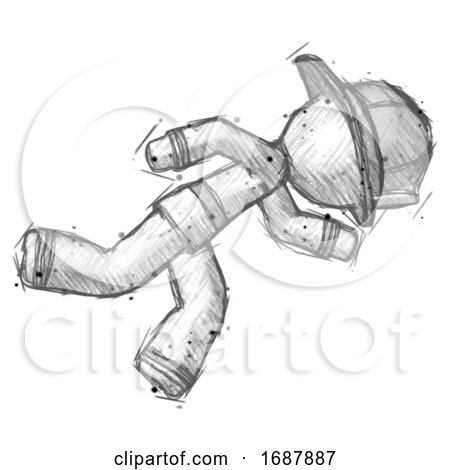 Sketch Firefighter Fireman Man Running While Falling down by Leo Blanchette