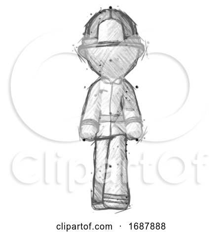 Sketch Firefighter Fireman Man Walking Front View by Leo Blanchette