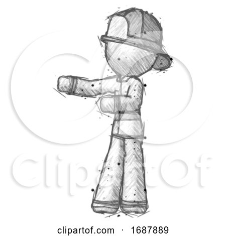 Sketch Firefighter Fireman Man Presenting Something to His Right by Leo Blanchette