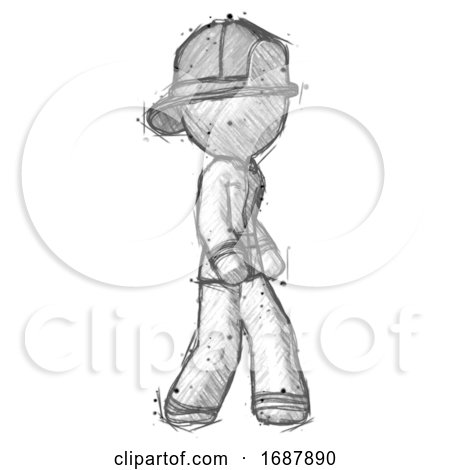 Sketch Firefighter Fireman Man Walking Turned Right Front View by Leo Blanchette