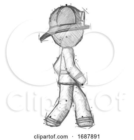 Sketch Firefighter Fireman Man Walking Right Side View by Leo Blanchette