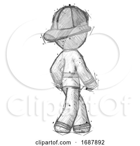Sketch Firefighter Fireman Man Walking Away Direction Right View by Leo Blanchette