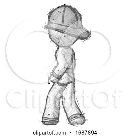 Sketch Firefighter Fireman Man Walking Away Direction Left View by Leo Blanchette