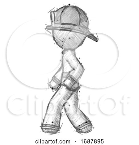 Sketch Firefighter Fireman Man Walking Left Side View by Leo Blanchette