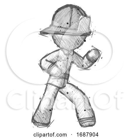 Sketch Firefighter Fireman Man Martial Arts Defense Pose Right by Leo Blanchette
