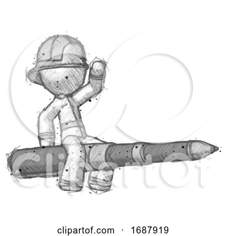 Sketch Firefighter Fireman Man Riding a Pen like a Giant Rocket by Leo Blanchette