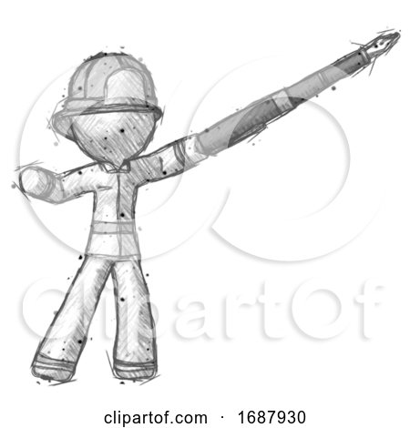 Sketch Firefighter Fireman Man Pen Is Mightier Than the Sword Calligraphy Pose by Leo Blanchette