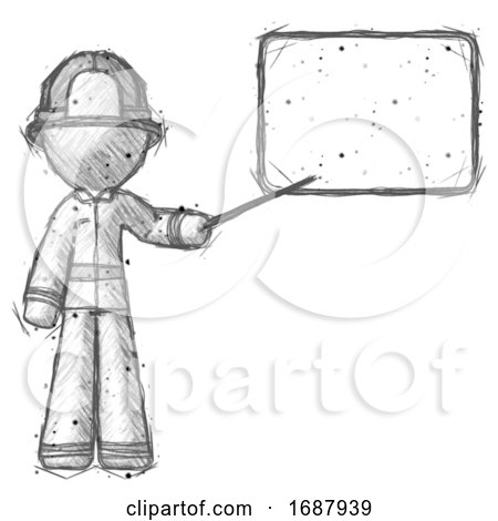 Sketch Firefighter Fireman Man Giving Presentation in Front of Dry-erase Board by Leo Blanchette
