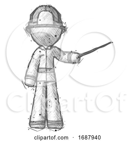Sketch Firefighter Fireman Man Teacher or Conductor with Stick or Baton Directing by Leo Blanchette