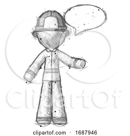 Sketch Firefighter Fireman Man with Word Bubble Talking Chat Icon by Leo Blanchette