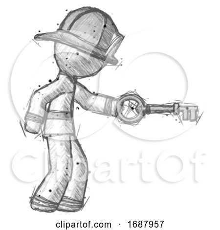 Sketch Firefighter Fireman Man with Big Key of Gold Opening Something by Leo Blanchette