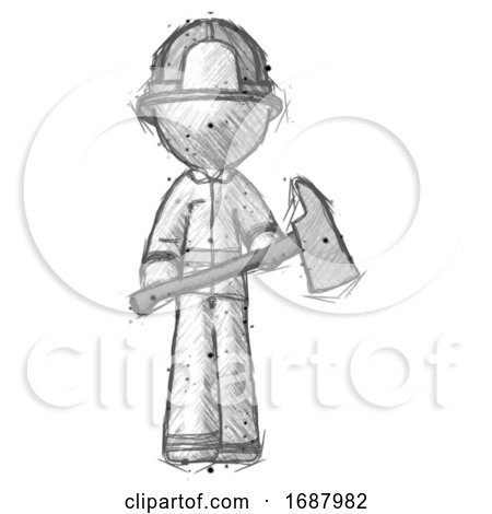 Sketch Firefighter Fireman Man Holding Fire Fighter'S Ax by Leo Blanchette