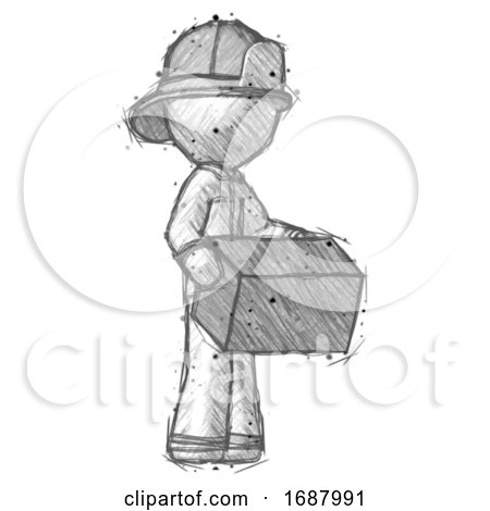 Sketch Firefighter Fireman Man Holding Package to Send or Recieve in Mail by Leo Blanchette