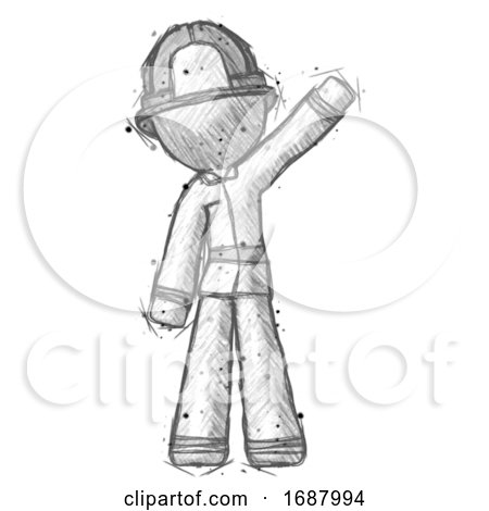Sketch Firefighter Fireman Man Waving Emphatically with Left Arm by Leo Blanchette