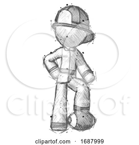 Sketch Firefighter Fireman Man Standing with Foot on Football by Leo Blanchette