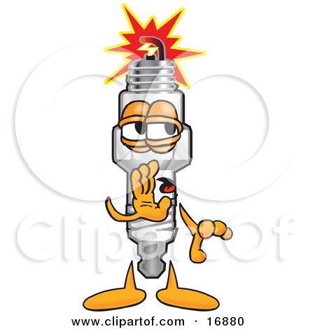 Clipart Picture of a Spark Plug Mascot Cartoon Character Whispering by Mascot Junction
