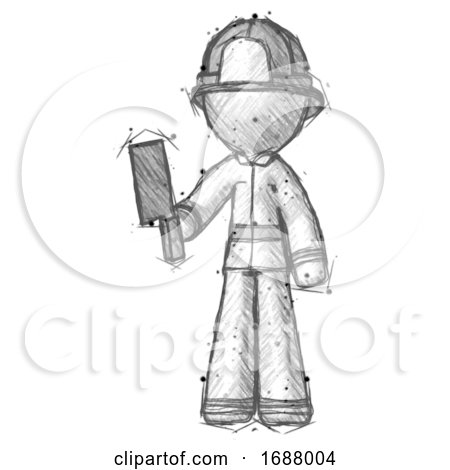 Sketch Firefighter Fireman Man Holding Meat Cleaver by Leo Blanchette