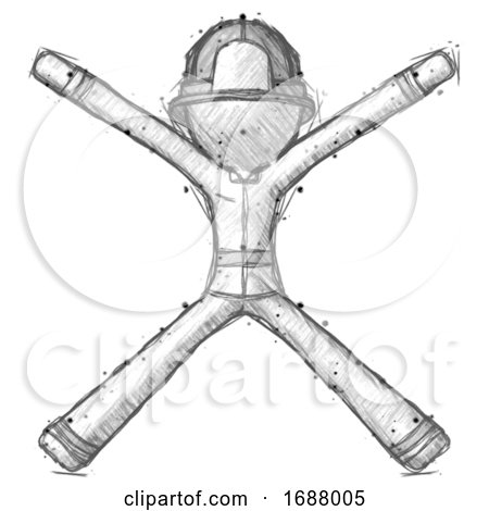 Sketch Firefighter Fireman Man with Arms and Legs Stretched out by Leo Blanchette