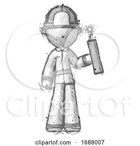 Sketch Firefighter Fireman Man Holding Dynamite with Fuse Lit by Leo Blanchette
