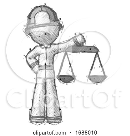 Sketch Firefighter Fireman Man Holding Scales of Justice by Leo Blanchette