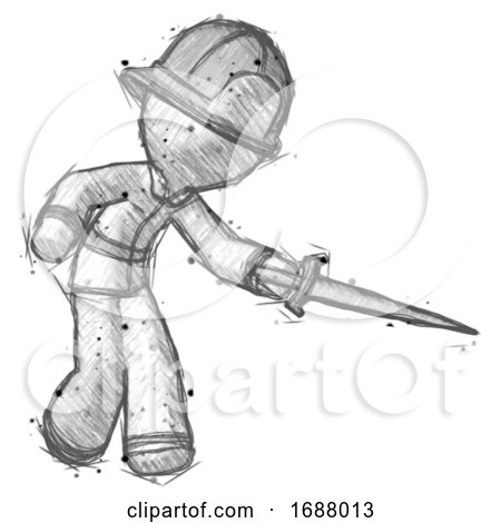 Sketch Firefighter Fireman Man Sword Pose Stabbing or Jabbing by Leo Blanchette