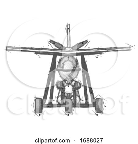Sketch Firefighter Fireman Man in Ultralight Aircraft Front View by Leo Blanchette